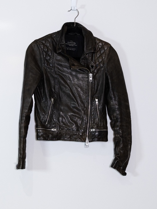 All Saints Jackets & Blazers - Allsaints Women's Conroy Textured Quilted Genuine Leather Biker Jacket Charcoal